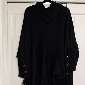 Francesca’s Black Knit Poncho Sweater with Grommet Details